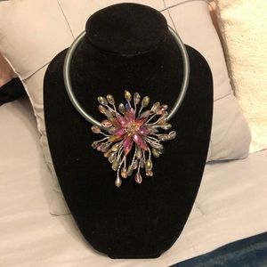 Chocker Necklace with magnetic closure easy on easy off - pink & AB crystals